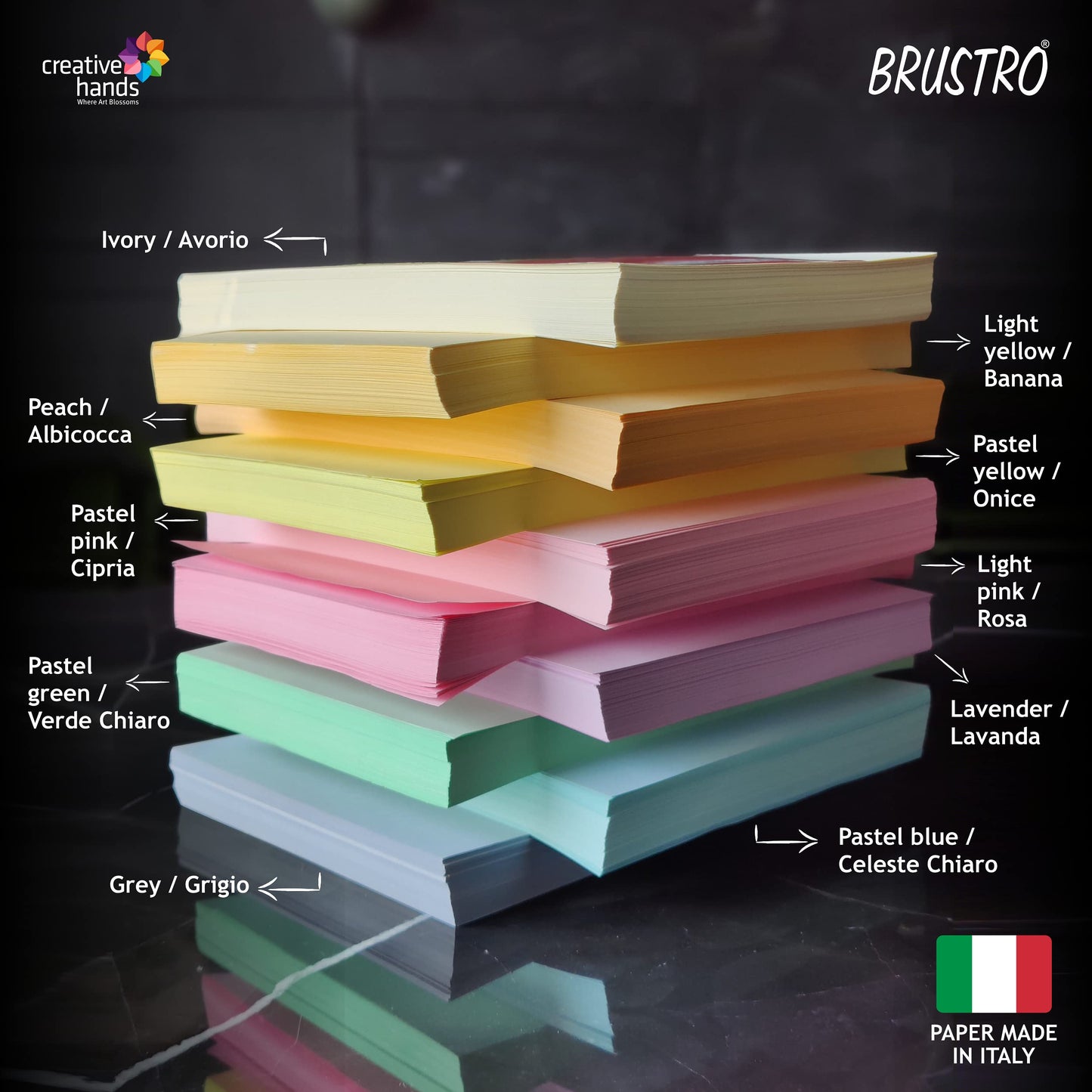 BRUSTRO Copytinta Coloured Craft Paper A4 Size 80 GSM Bright & Soft Colour 80 Sheets (10 cols Each of Bright and Soft X 4 Sheets). With Elle Erre card stock A5, 220 GSM,Pack of 24 Shades X 2 Sheets.
