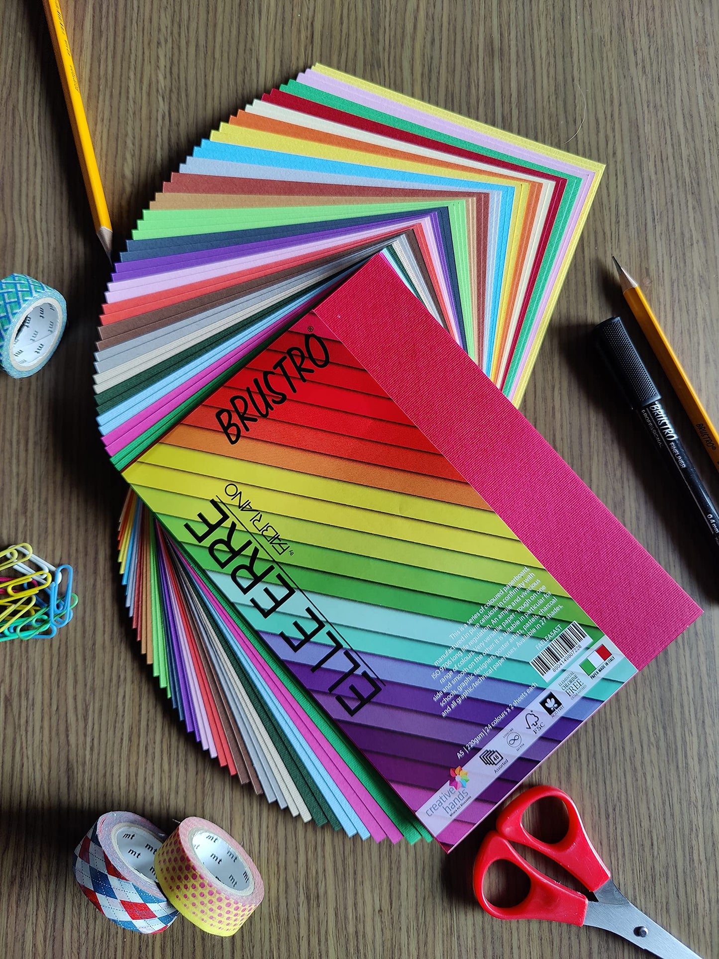 BRUSTRO Copytinta Coloured Craft Paper A4 Size 80 GSM Bright & Soft Colour 80 Sheets (10 cols Each of Bright and Soft X 4 Sheets). With Elle Erre card stock A5, 220 GSM,Pack of 24 Shades X 2 Sheets.