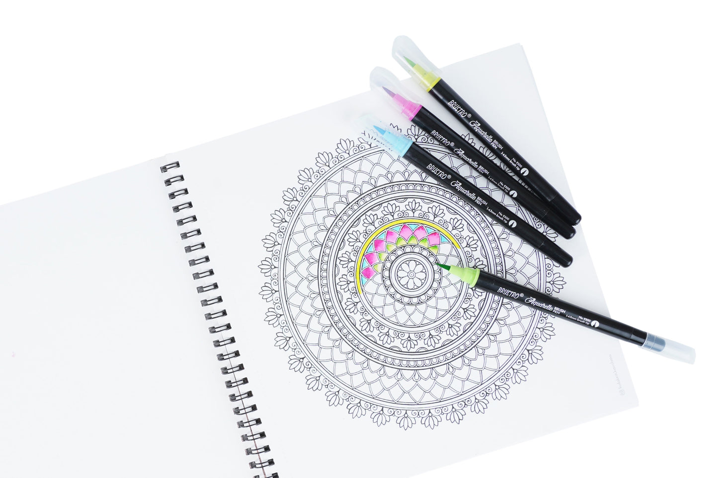 Brustro Aquarelle Brush Pen Set of 24 with Mandala Colouring Book