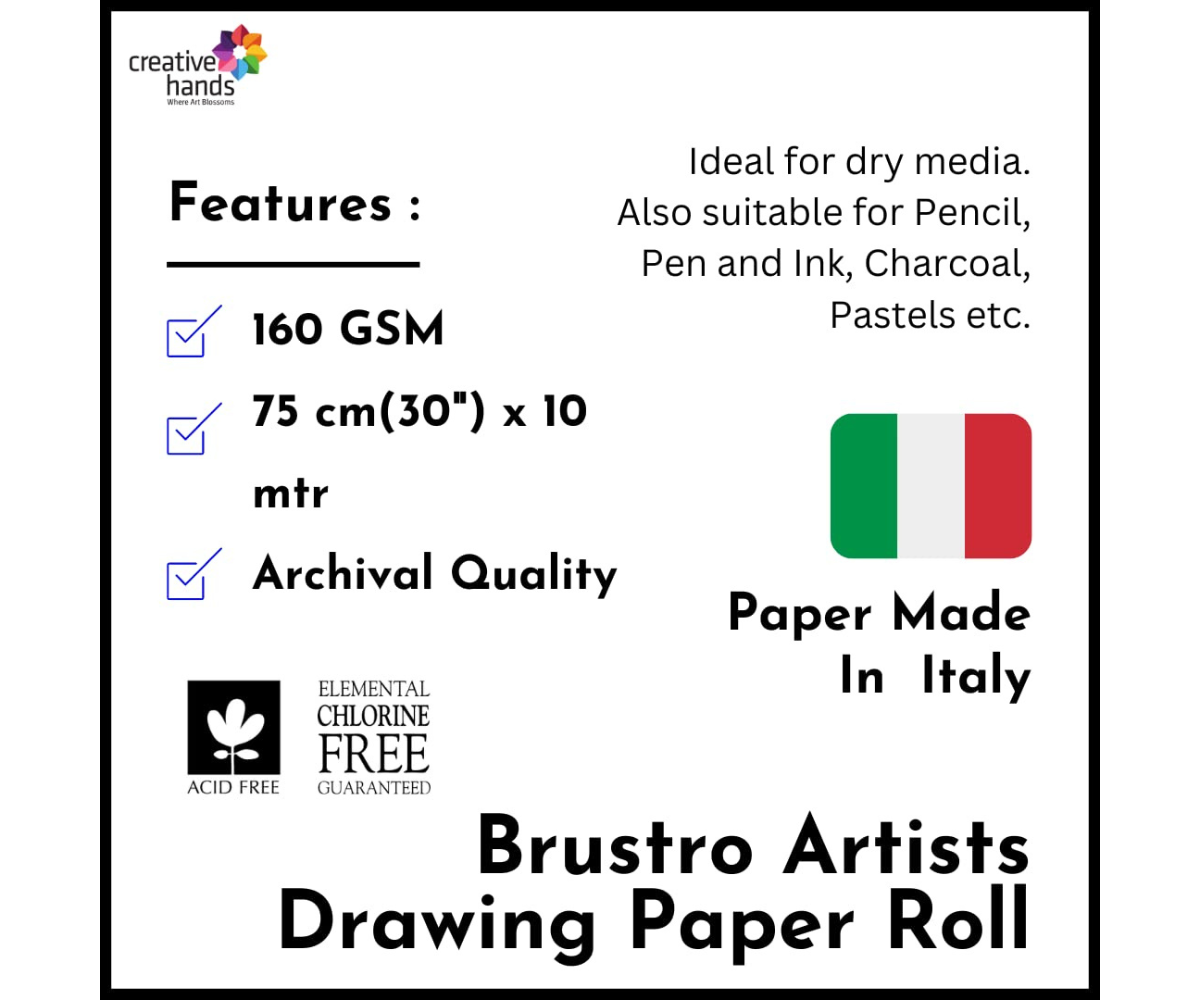 Brustro Artist Drawing Paper Roll 160 gsm. Size 75 cm(30") x10 mtr