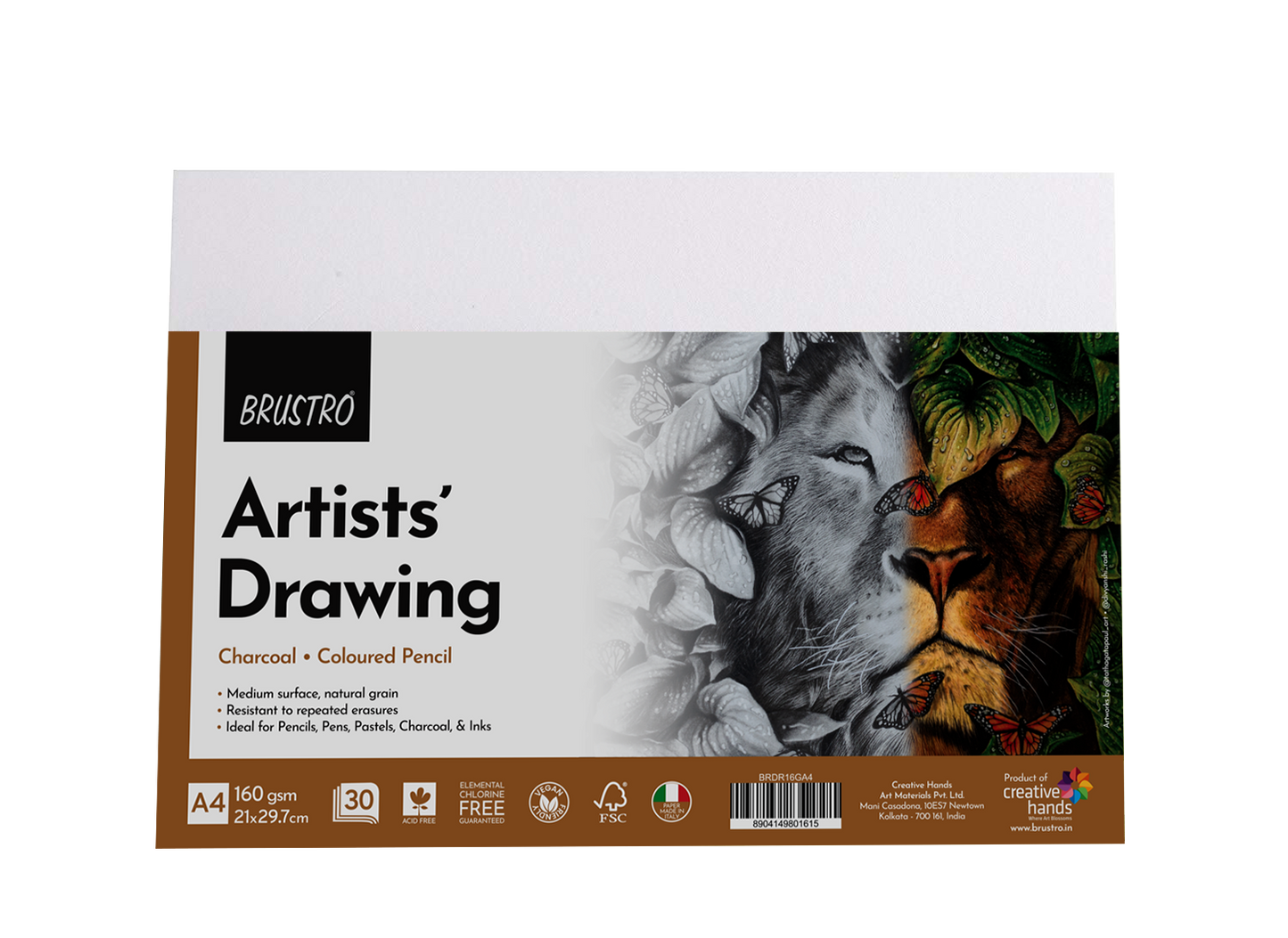 BRUSTRO Artist's Drawing Papers | 160 GSM, A4, Pack of 30 Sheets | Ideal for Students,Adults, Coloring, Art, Craft, Natural Grain, Graphite, Charcoal, Pastels, Sketching, Shading, Drawing and Portrait