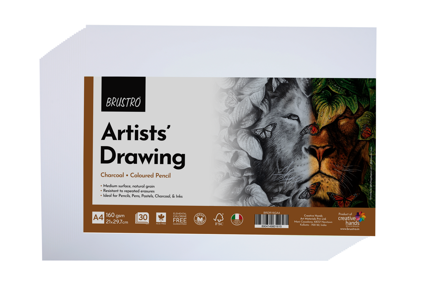 BRUSTRO Artist's Drawing Papers | 160 GSM, A4, Pack of 30 Sheets | Ideal for Students,Adults, Coloring, Art, Craft, Natural Grain, Graphite, Charcoal, Pastels, Sketching, Shading, Drawing and Portrait