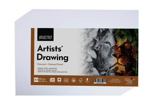 BRUSTRO Artist's Drawing Papers | 160 GSM, A4, Pack of 30 Sheets | Ideal for Students,Adults, Coloring, Art, Craft, Natural Grain, Graphite, Charcoal, Pastels, Sketching, Shading, Drawing and Portrait