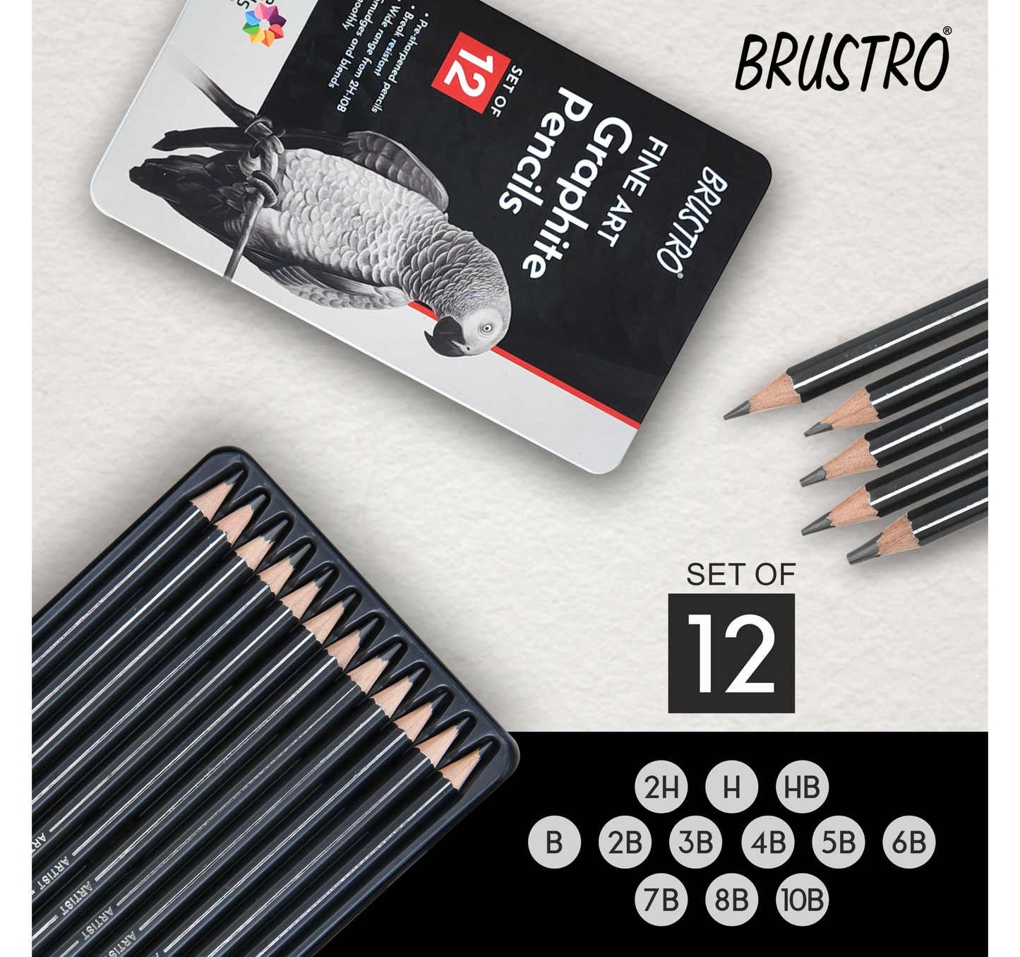 Brustro Wiro Bound A5 Size Artists Sketch Book, 120 Pages, 160 GSM and BRUSTRO Artists ’ FINEART Graphite Pencil Set of 12 (10B-2H)