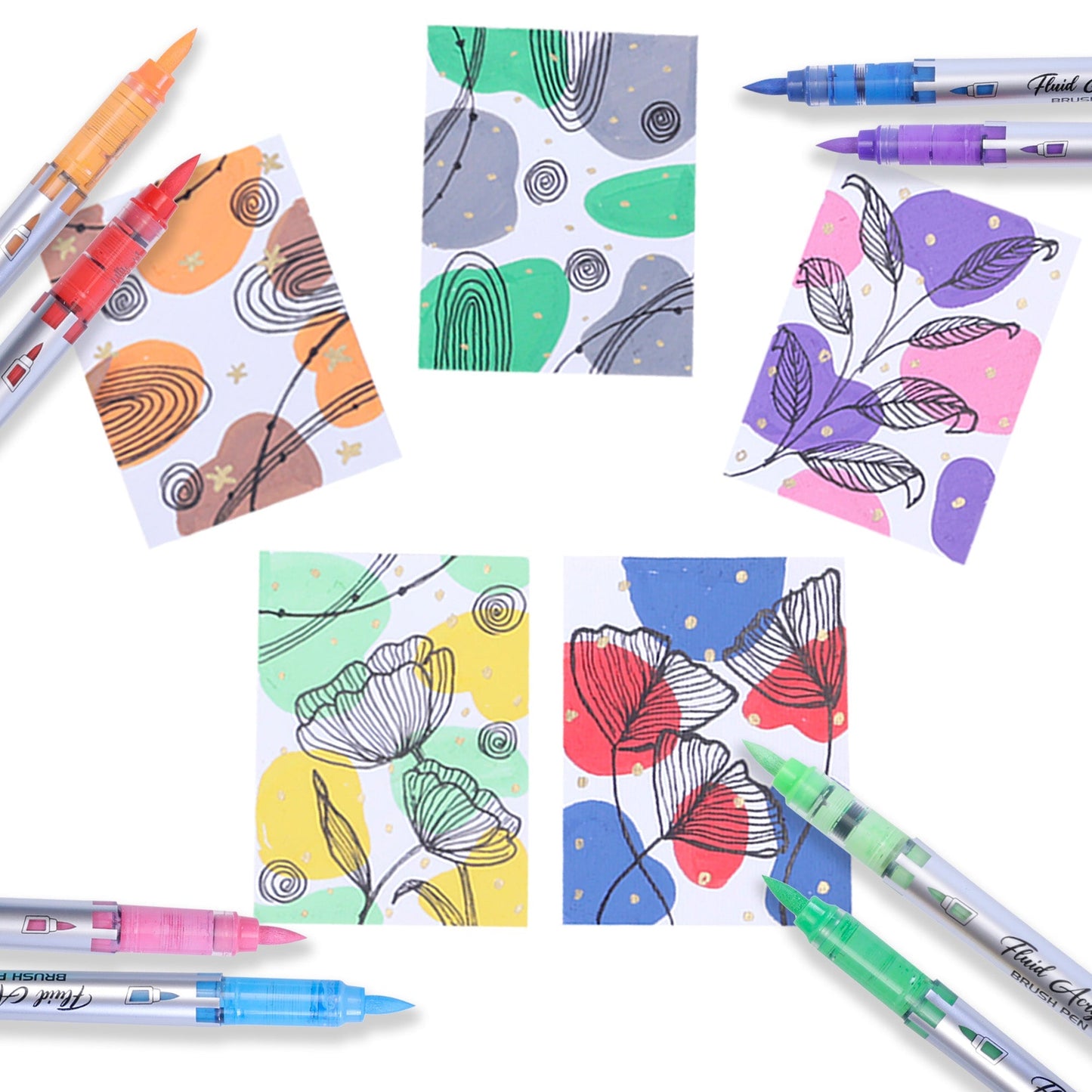 BRUSTRO Fluid Acrylic Brush Pen | Set of 14 | Waterproof, Fast Drying, Opaque Colors, Highly Pigmented | Ideal for Colouring, Drawing, Doodling, Marker, Professional Art & Craft