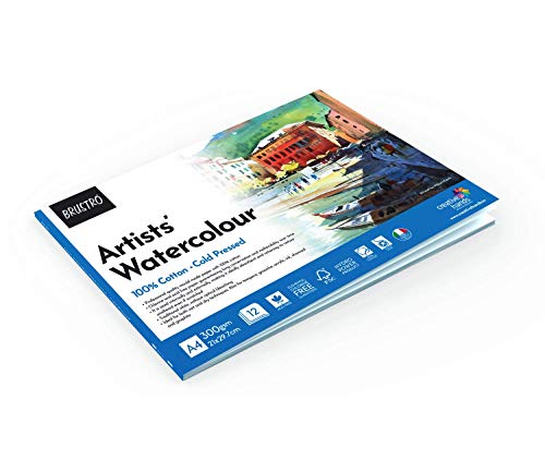BRUSTRO Artist 100% Cotton Watercolour Pad Cold Pressed 300 GSM A4-12 Sheets