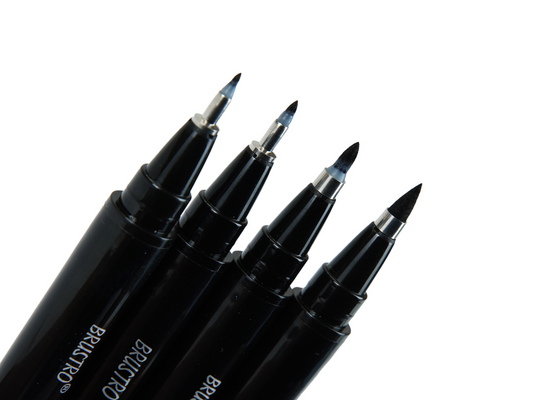 Brustro Fude Hard-tip Black Ink Brush Pen Set of 4. (Extra-fine/Fine/Medium/Bold)