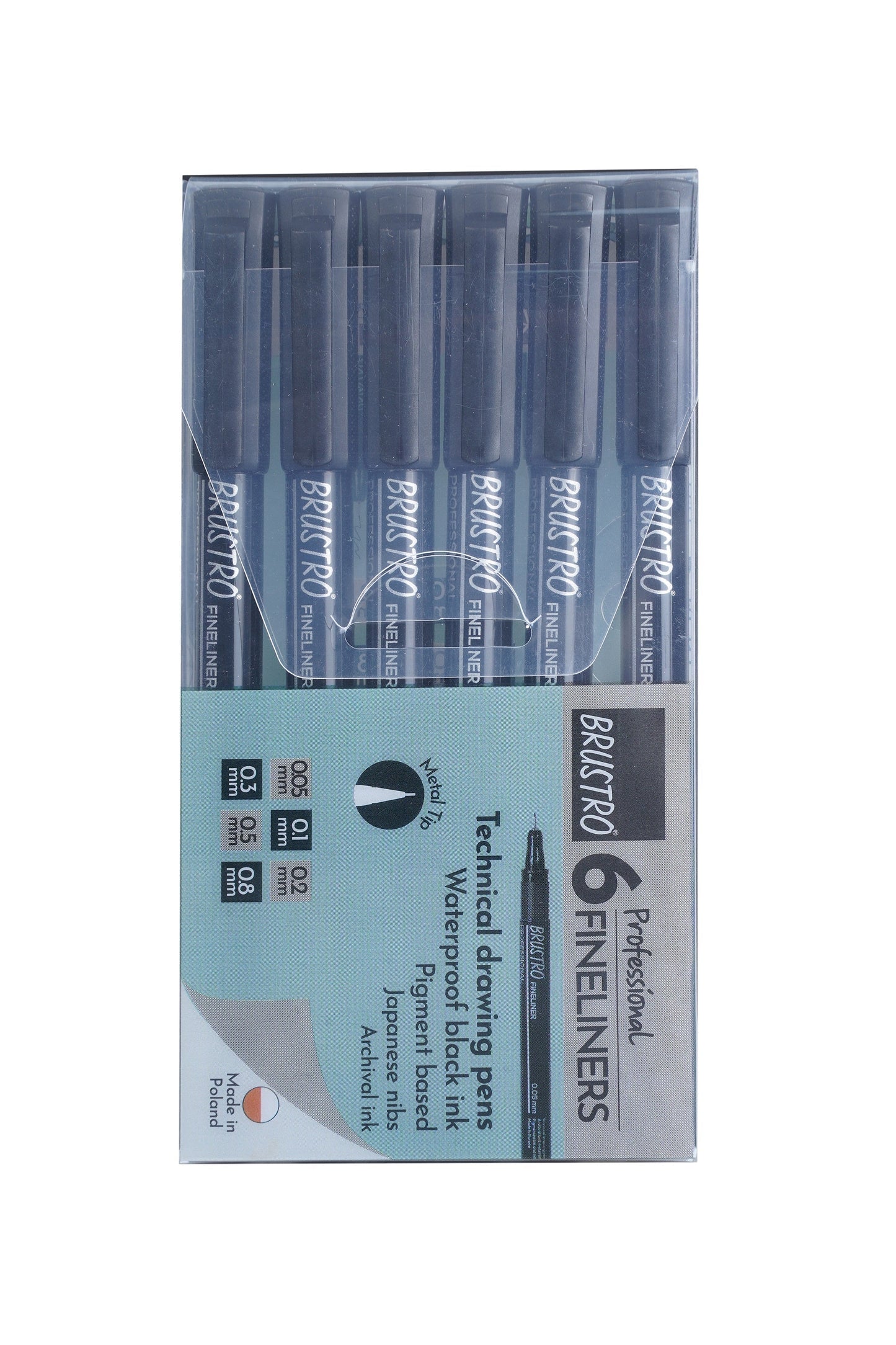 BRUSTRO Professional Pigment Based Fineliner | Black | Set of 6 - Tip Size 0.05mm, 0.1mm, 0.2mm, 0.3mm, 0.5mm, 0.8mm |Ideal For Technical Drawing,Waterproof,Artist Illustration,Sketching,Mandala