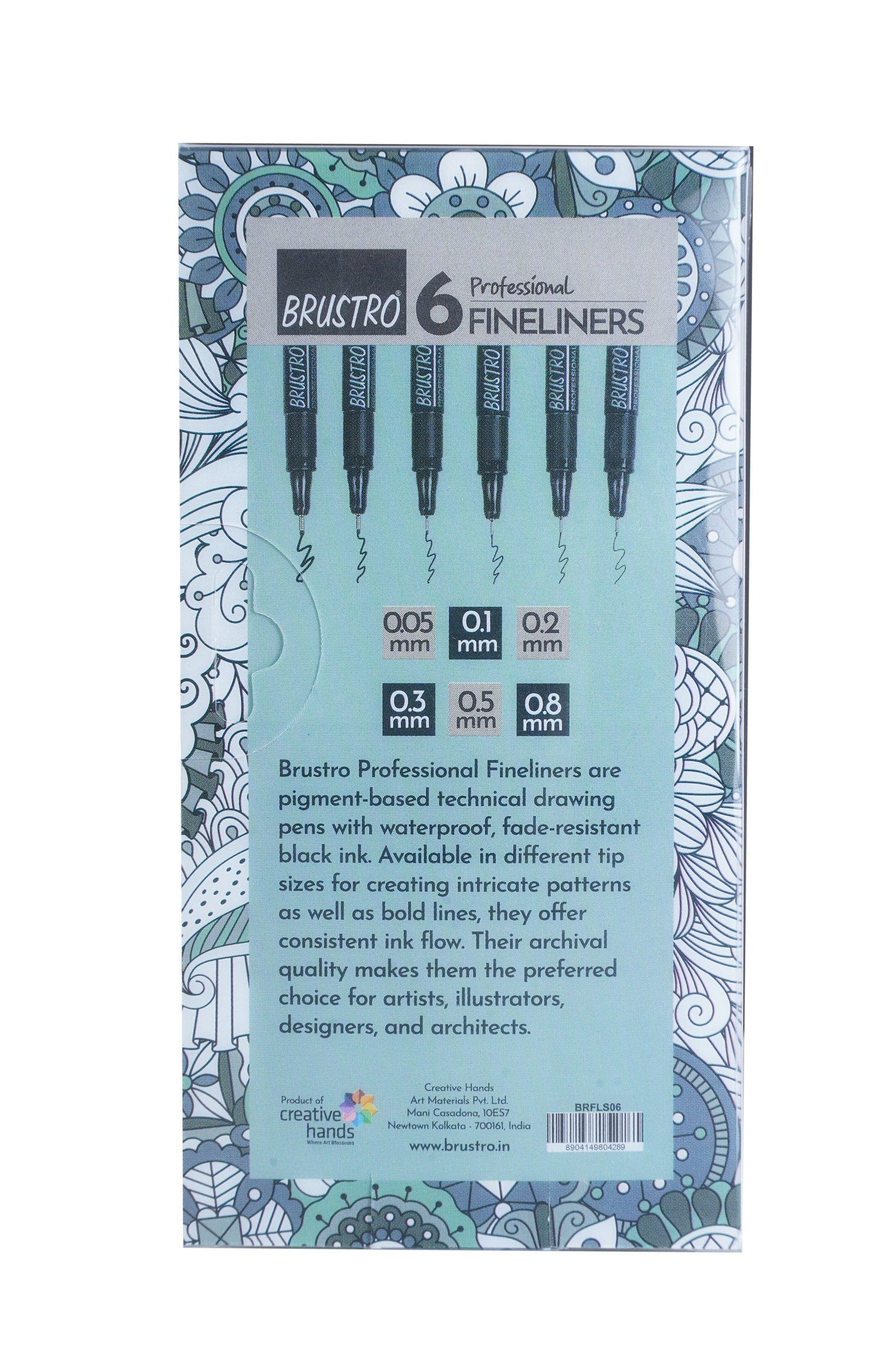 BRUSTRO Professional Pigment Based Fineliner | Black | Set of 6 - Tip Size 0.05mm, 0.1mm, 0.2mm, 0.3mm, 0.5mm, 0.8mm |Ideal For Technical Drawing,Waterproof,Artist Illustration,Sketching,Mandala