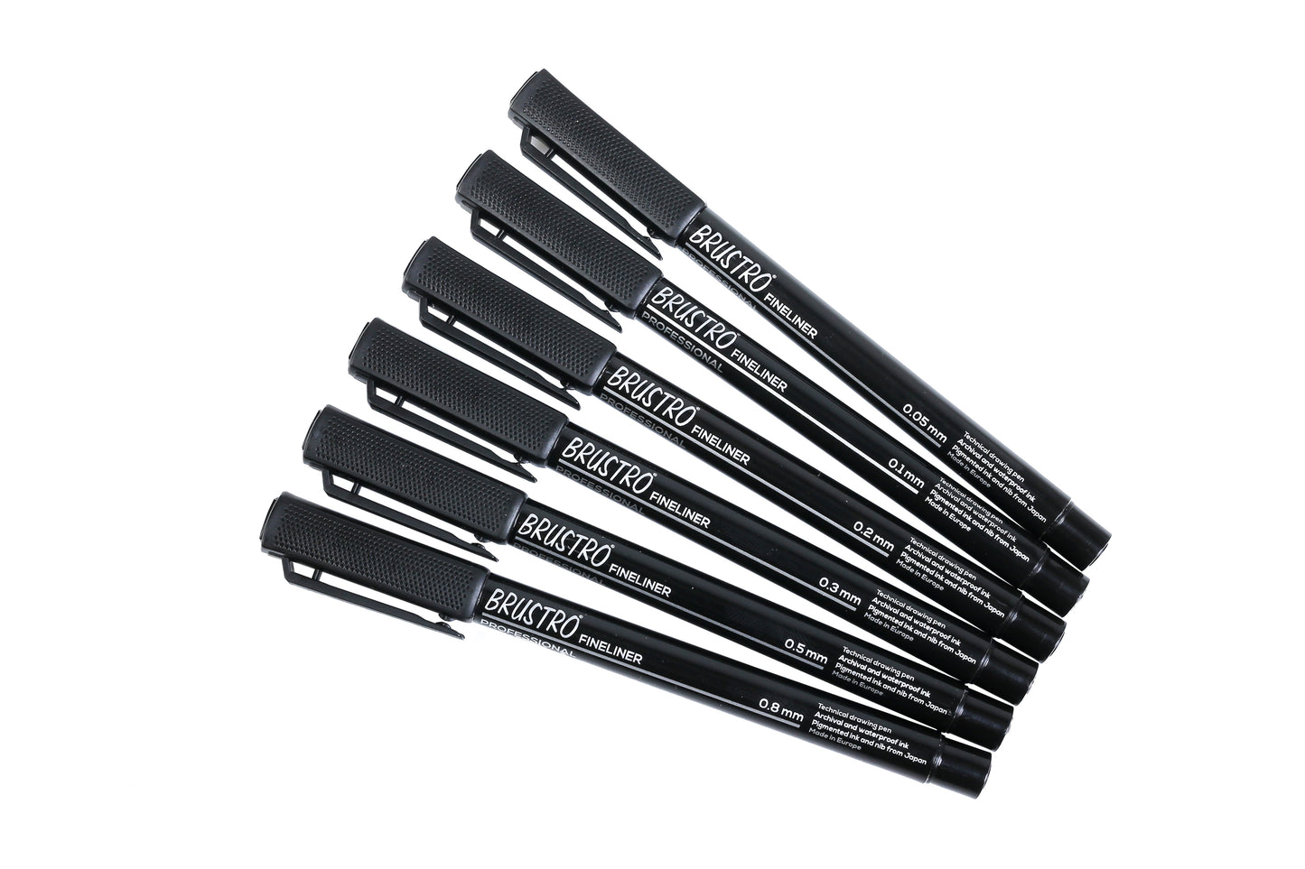 BRUSTRO Professional Pigment Based Fineliner | Black | Set of 6 - Tip Size 0.05mm, 0.1mm, 0.2mm, 0.3mm, 0.5mm, 0.8mm |Ideal For Technical Drawing,Waterproof,Artist Illustration,Sketching,Mandala
