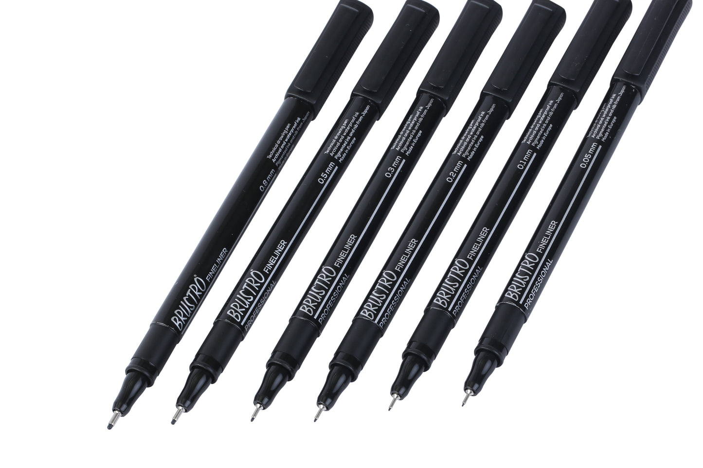 BRUSTRO Professional Pigment Based Fineliner | Black | Set of 6 - Tip Size 0.05mm, 0.1mm, 0.2mm, 0.3mm, 0.5mm, 0.8mm |Ideal For Technical Drawing,Waterproof,Artist Illustration,Sketching,Mandala