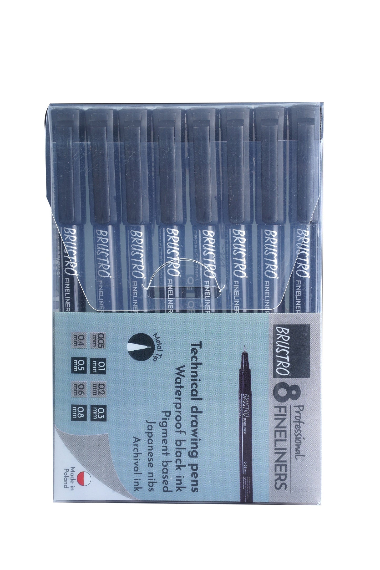 Brustro Professional Pigment Based Fineliner - Set of 8 (Black)