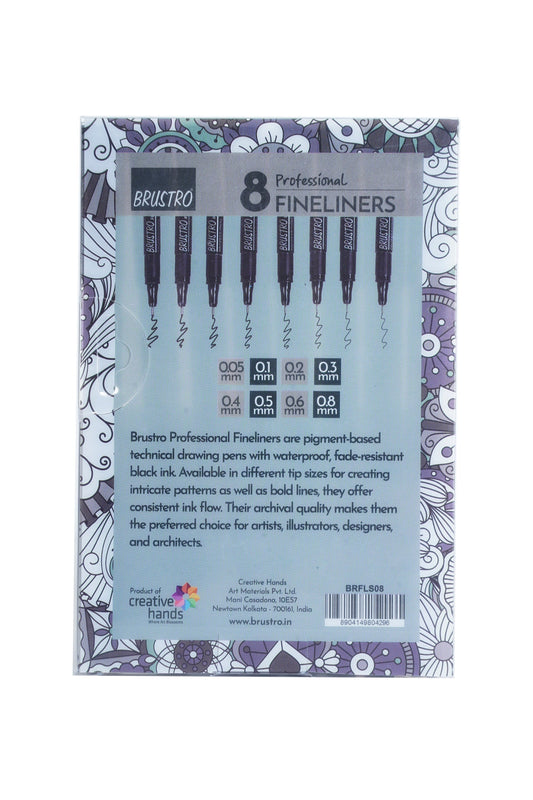 Brustro Professional Pigment Based Fineliner - Set of 8 (Black)
