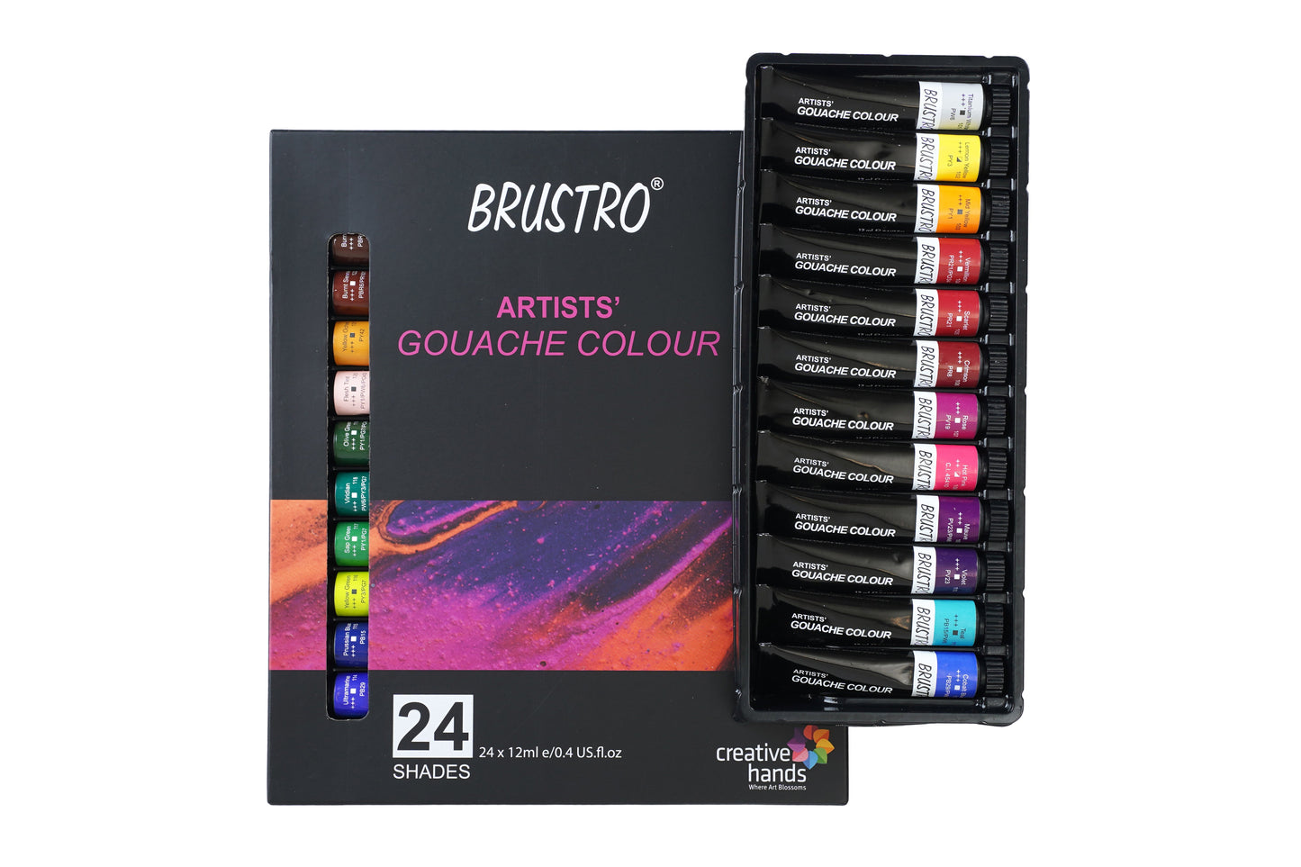 BRUSTRO Artist Gouache Colour Set of 24 Colours X 12ML Tubes with Watercolour Journal
