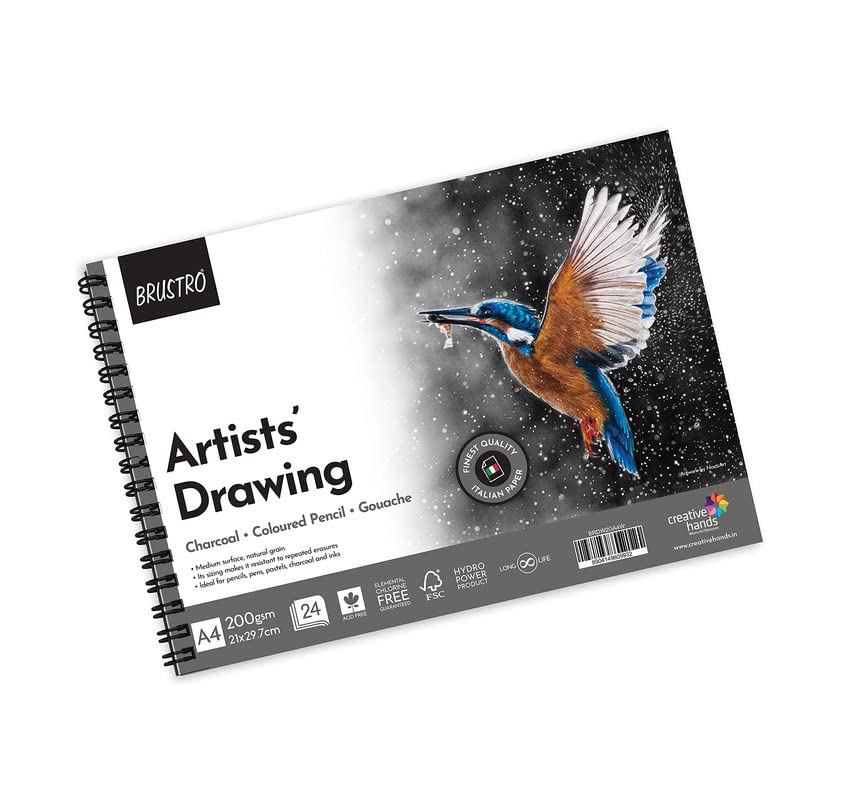 Brustro Artists Gouache Colour Set of 24 (12ML Tubes Each) + Synthetic Brush Set of 15 + Drawing Pad 200 GSM Wiro Bound.