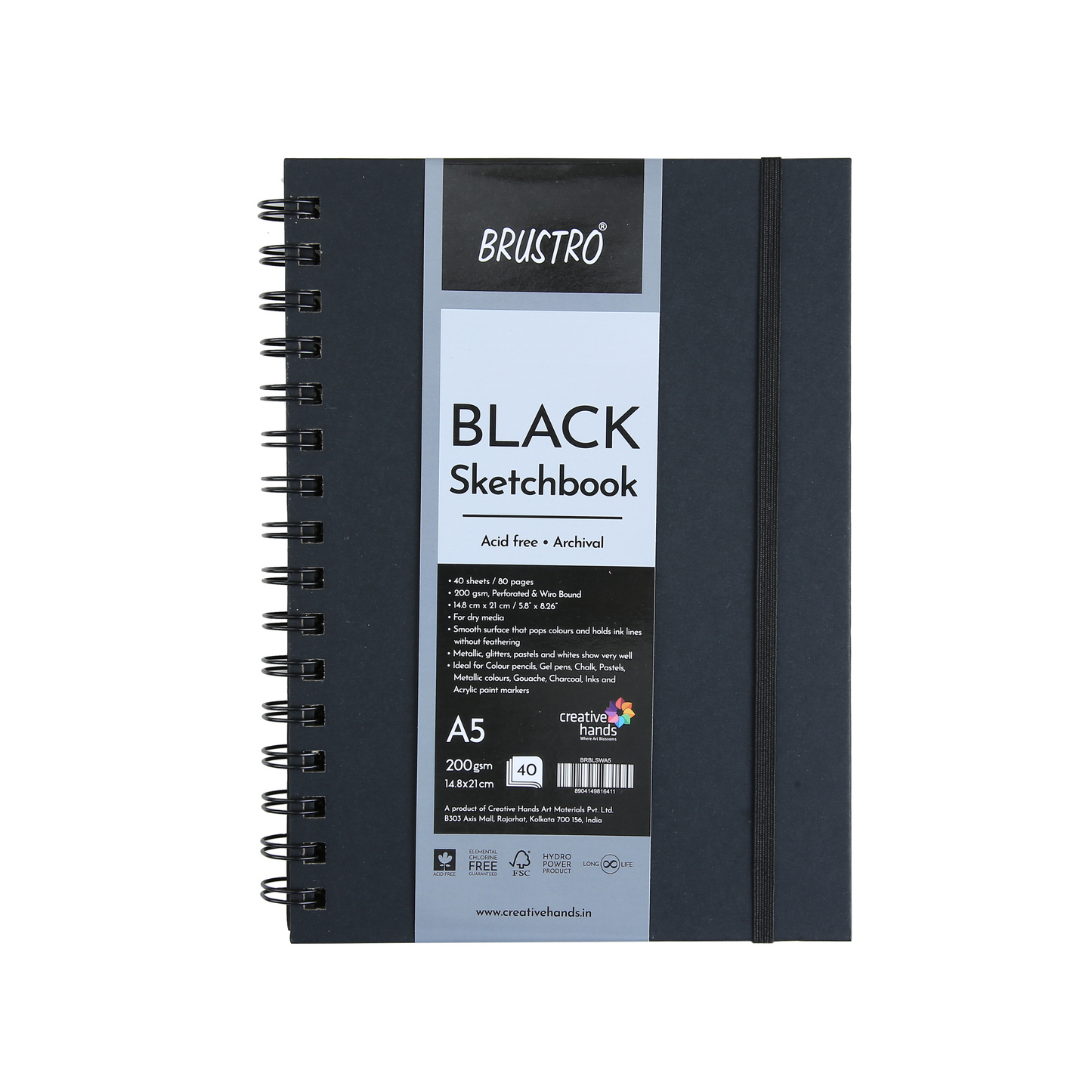 Brustro Metallic Gouache Set of 18 with Kolinsky Imitation WC Travel Brush Round Size 6 & Black Sketchbook, Wiro Bound, Size A5