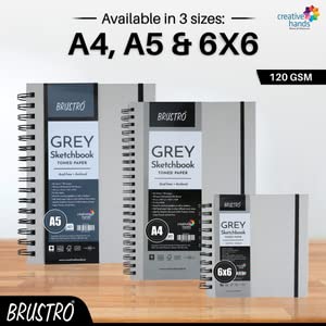 Brustro Toned Paper - Grey Sketchbook, Wiro Bound, Size 6" x 6", 120GSM (60 Sheets) 120 Pages
