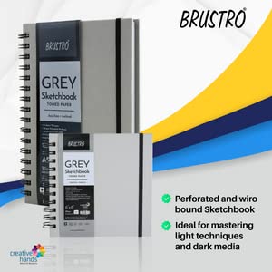 Brustro Toned Paper - Grey Sketchbook, Wiro Bound, Size 6" x 6", 120GSM (60 Sheets) 120 Pages