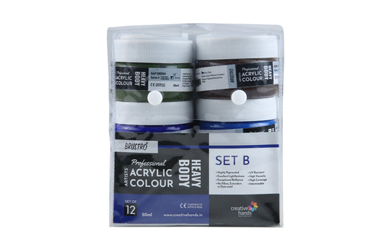 Brustro Professional Artists' HEAVYBODY Acrylic Paint Packs - 50ML Pack of 12 B