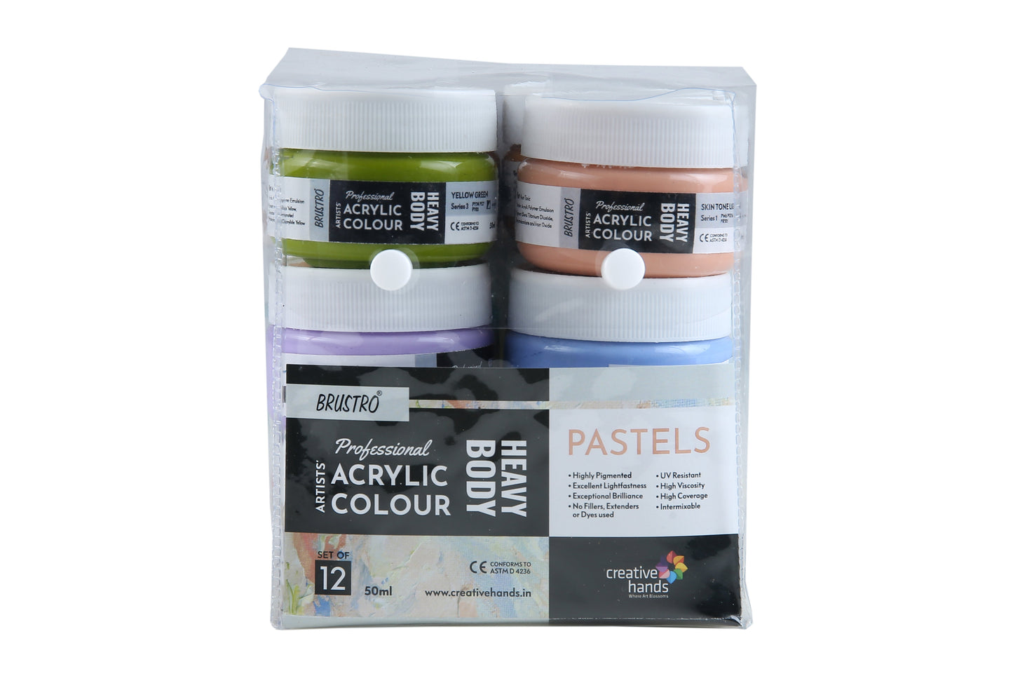 Brustro Professional Artists' HEAVYBODY Acrylic Paint Packs - 50ML Pack of 12 - Pastels