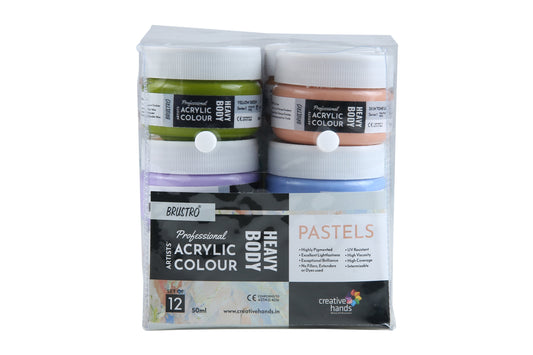 Brustro Professional Artists' HEAVYBODY Acrylic Paint Packs - 50ML Pack of 12 - Pastels