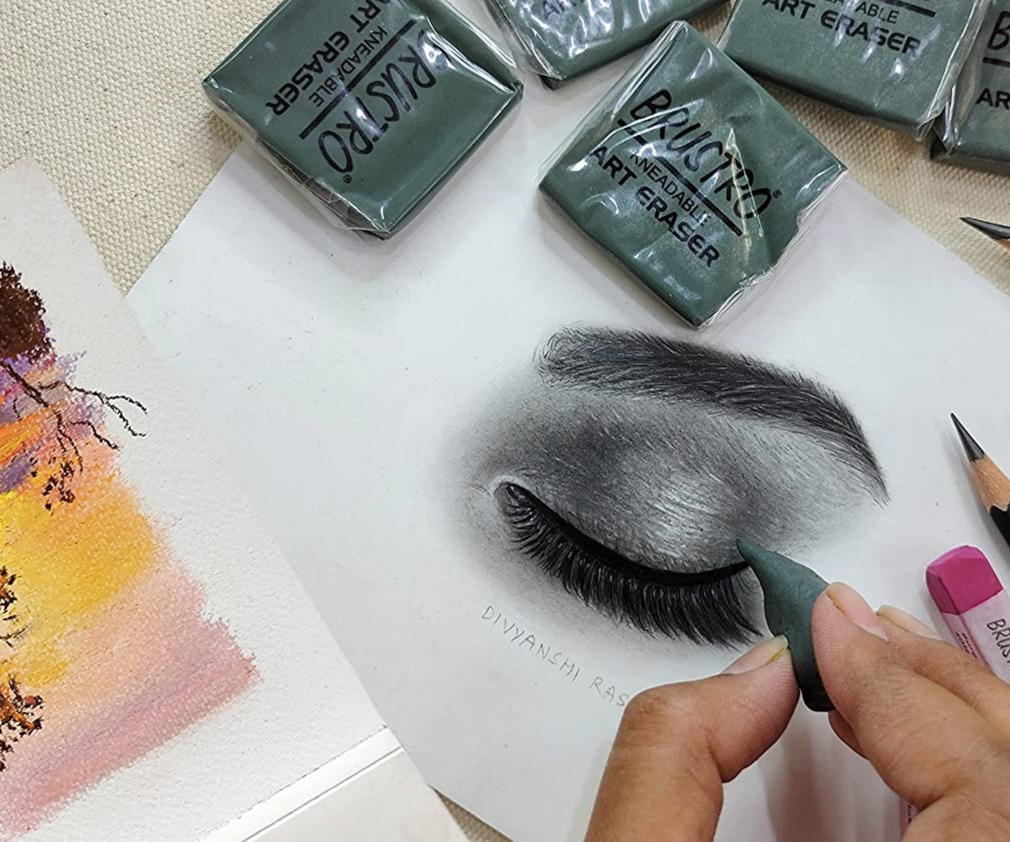 BRUSTRO Kneadable Art Eraser | Pack of 6 | Ideal for Students and Adults,  Soft, Durable, Charcoal, Cleaning, Lightening, Correction of Drawings, Sketching, Art, Fineart, School, Office Use