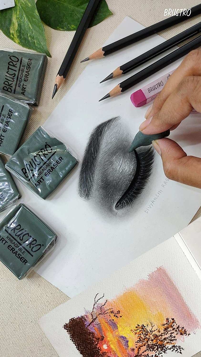 BRUSTRO kneadable Art Eraser Pack of 6 with Blending Stump Set