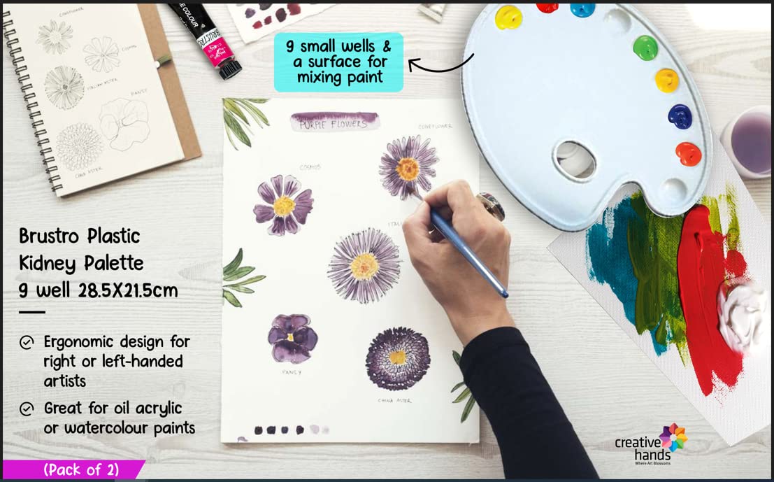 BRUSTRO Oval Shaped 9 Well Plastic Palette 21X28CM. (Pack of 2)