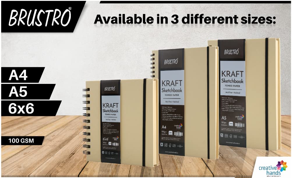 Brustro Toned Paper - Kraft Sketchbook, Wiro Bound, Size A4, 100GSM. (100 Sheets) 200 Pages