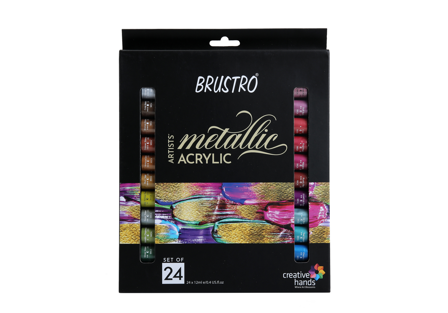 Brustro Artists Metallic Acrylic Set of 24x12ml with Black Paper A5 (40 Sheets)