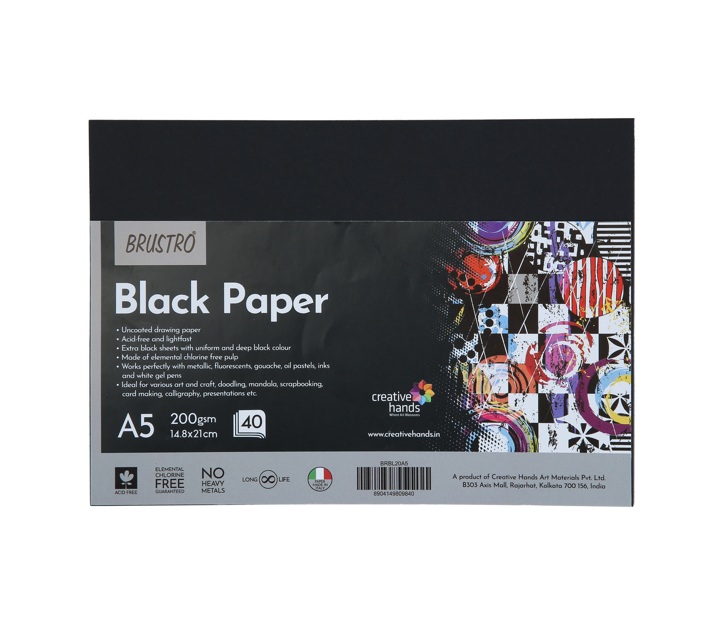 Brustro Artists Metallic Acrylic Set of 24x12ml with Black Paper A5 (40 Sheets)