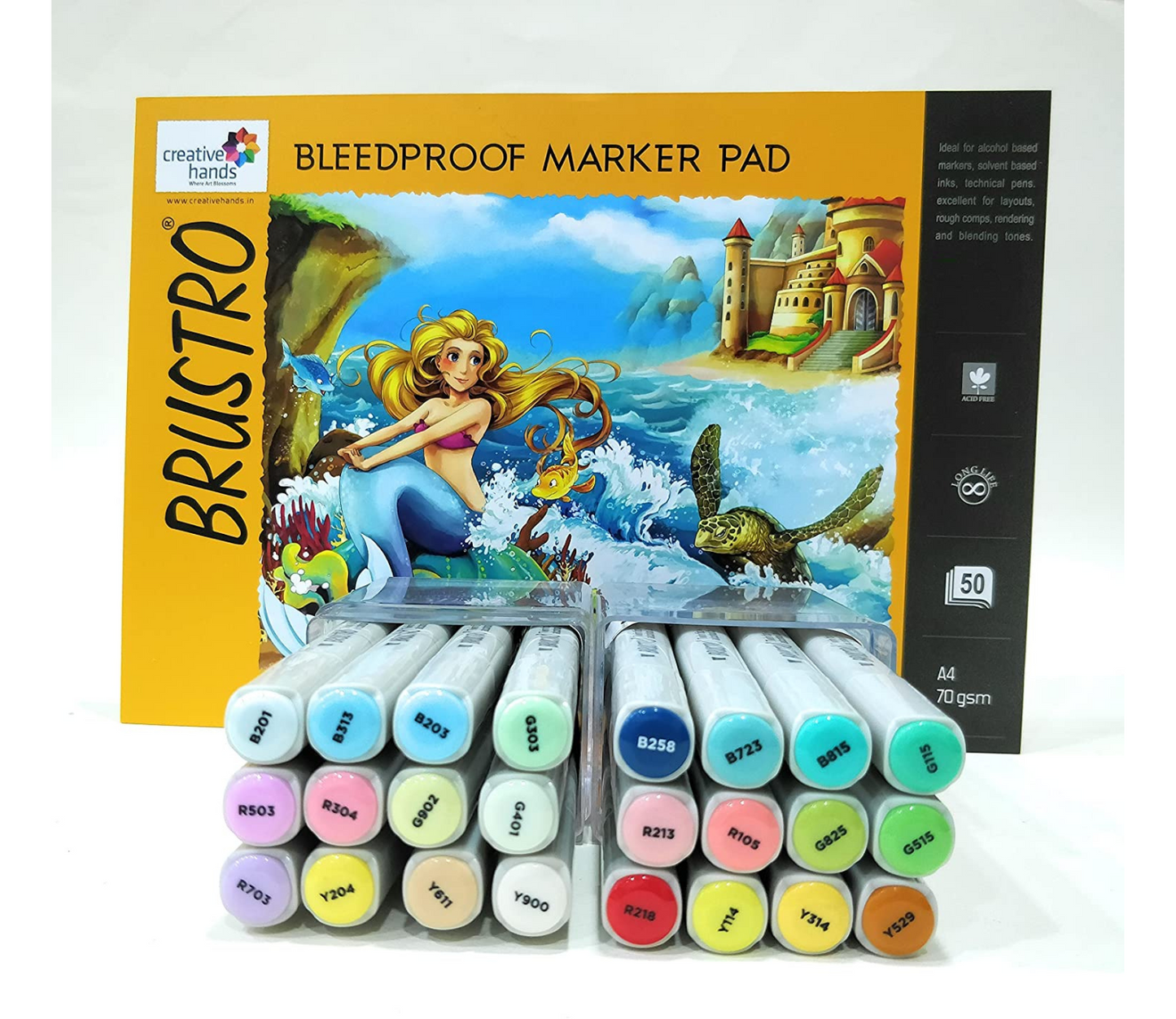 Brustro Twin Tip Alcohol Based Marker Set of 12 Basic C & Set of 12 Pastel Tones with Brustro Bleedproof Marker Pad 70 GSM A4 (Contains 50 Sheets)