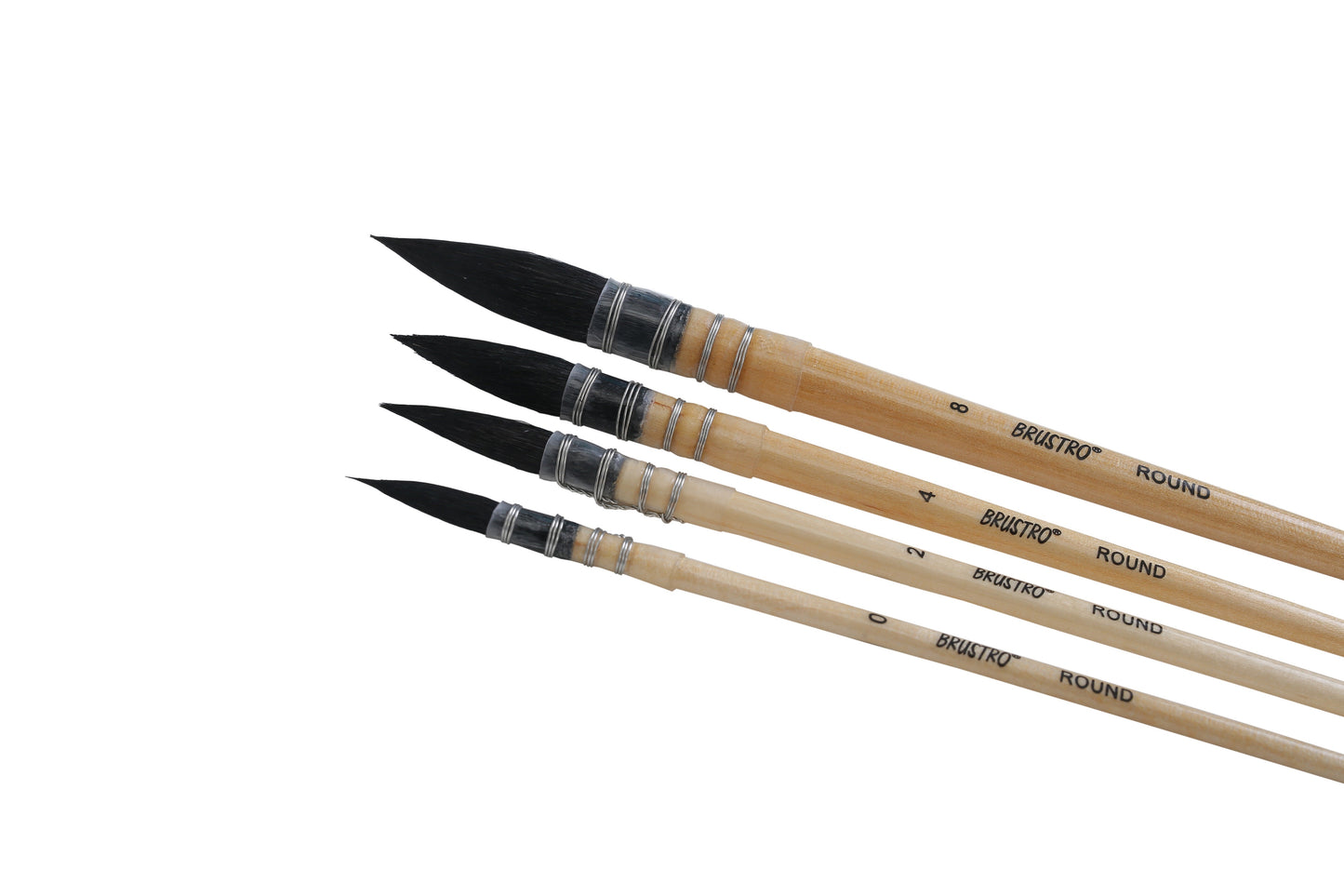 BRUSTRO Artist's Natural Hair MOP Brush | Set of 4 - (0, 2, 4, 8) | Ideal for Watercolor, Synthetic, Blend, Round Paint Brush, Art Painting, Colour, Gouache, Wooden Handle, Professional and Students
