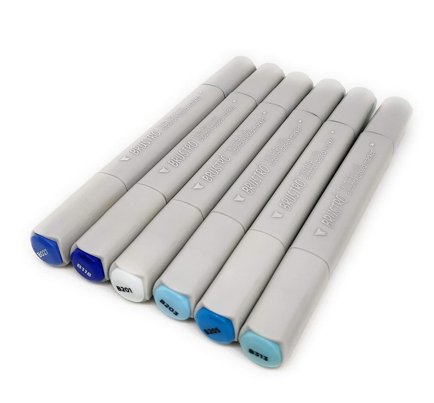 BRUSTRO Twin Tip Alcohol Based Marker Set of 6 (Blues) in Crossline PP See Through Box