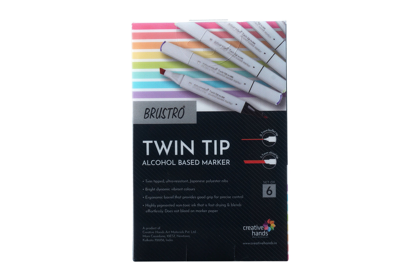 BRUSTRO Twin Tip Alcohol Based Marker Set of 6 (Blues) in Crossline PP See Through Box