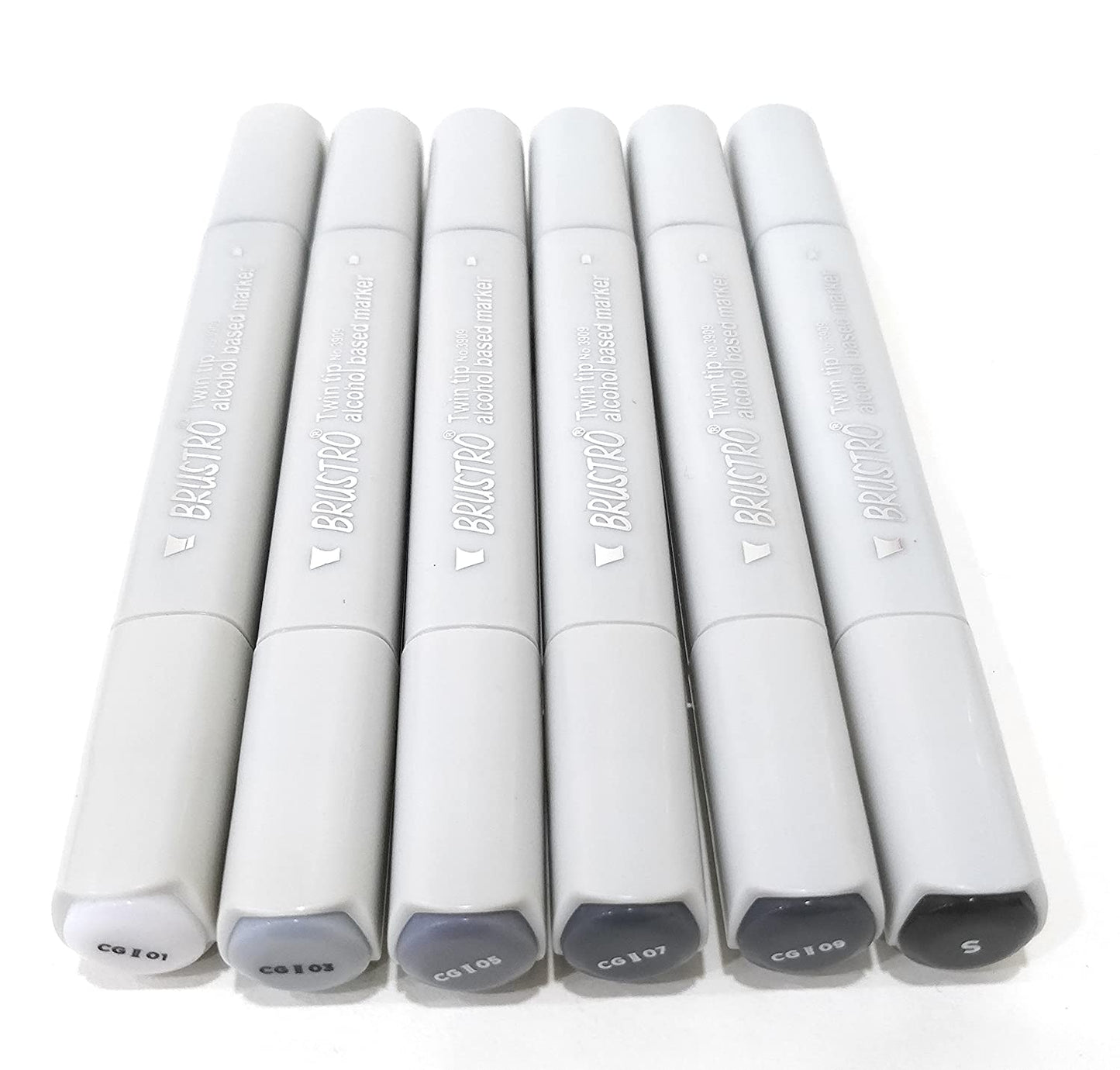 BRUSTRO Twin Tip Alcohol Based Marker Sets (CG A (6)) in Crossline PP See Through Box