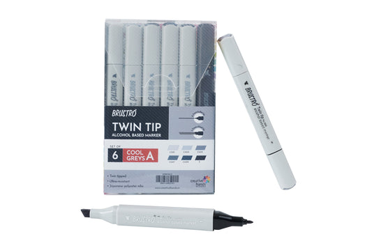 BRUSTRO Twin Tip Alcohol Based Marker Sets (CG A (6)) in Crossline PP See Through Box