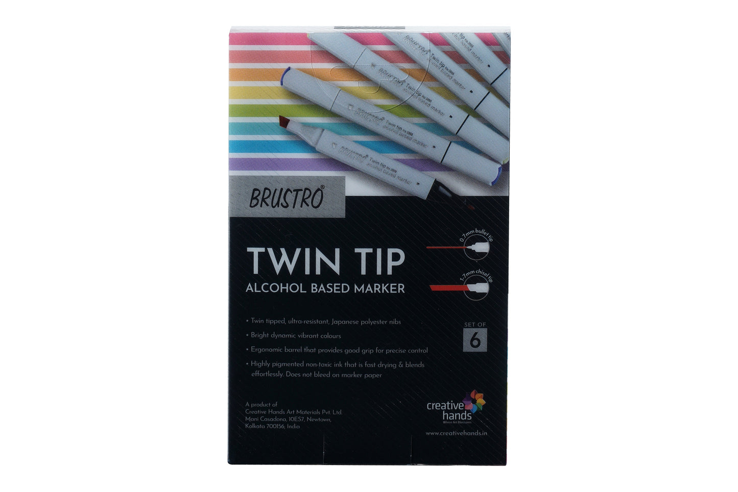 BRUSTRO Twin Tip Alcohol Based Marker Sets (CG A (6)) in Crossline PP See Through Box