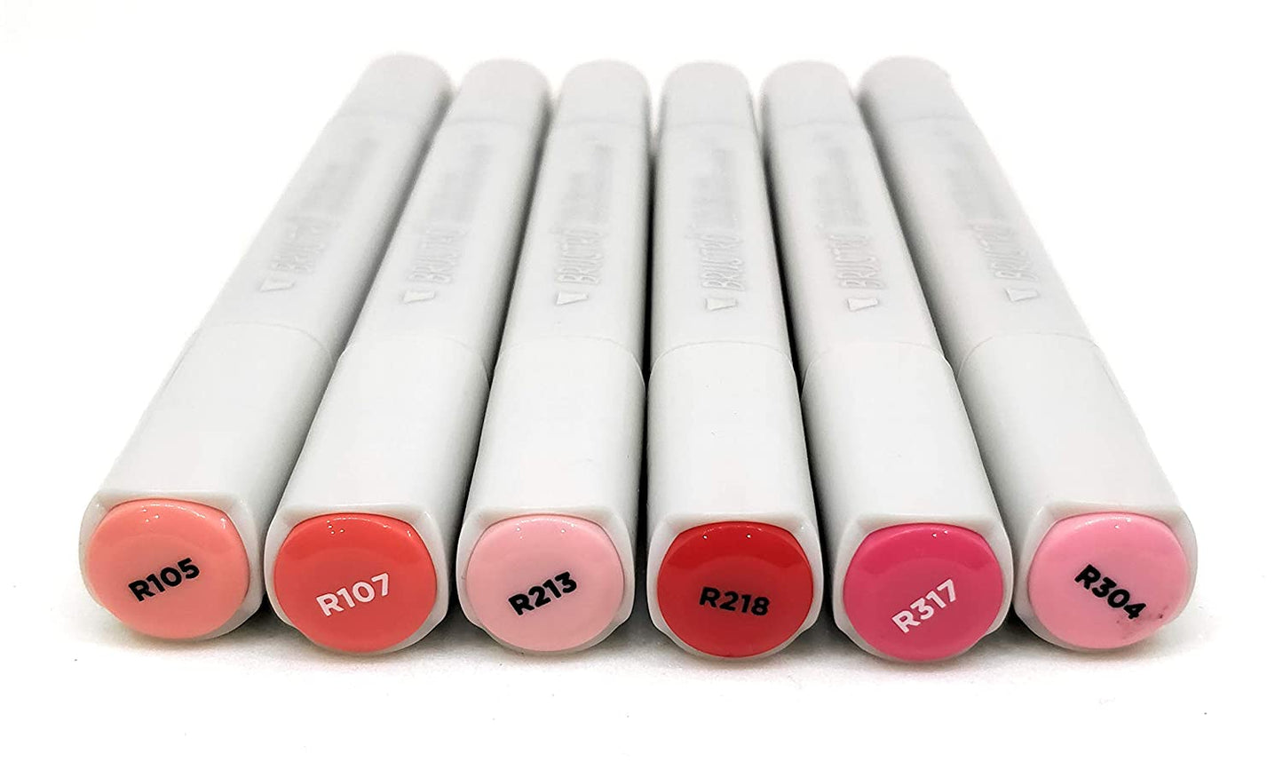 BRUSTRO Twin Tip Alcohol Based Marker Set of 6 (Reds) in Crossline PP See Through Box