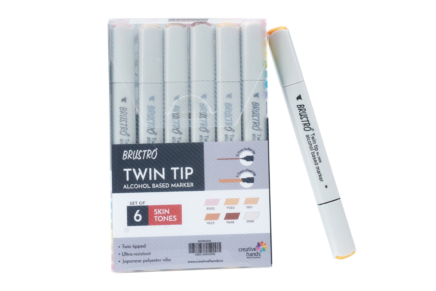 BRUSTRO Twin Tip Alcohol Based Marker Set of 6 (Skin) in Crossline PP See Through Box