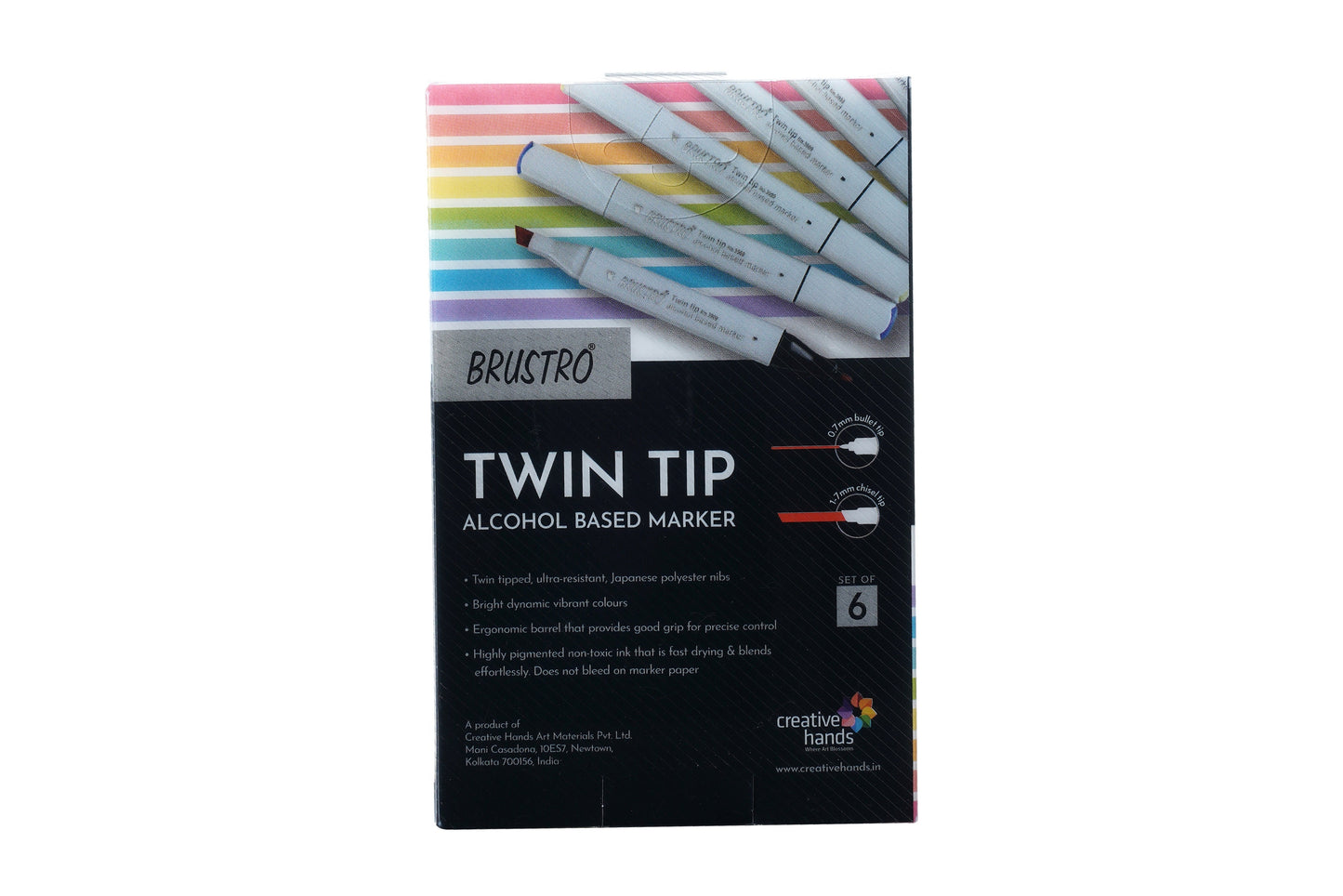 BRUSTRO Twin Tip Alcohol Based Marker Set of 6 (Skin) in Crossline PP See Through Box
