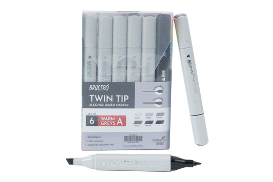 BRUSTRO Twin Tip Alcohol Based Marker Sets 6 (Warm Grey A) in Crossline PP See Through Box