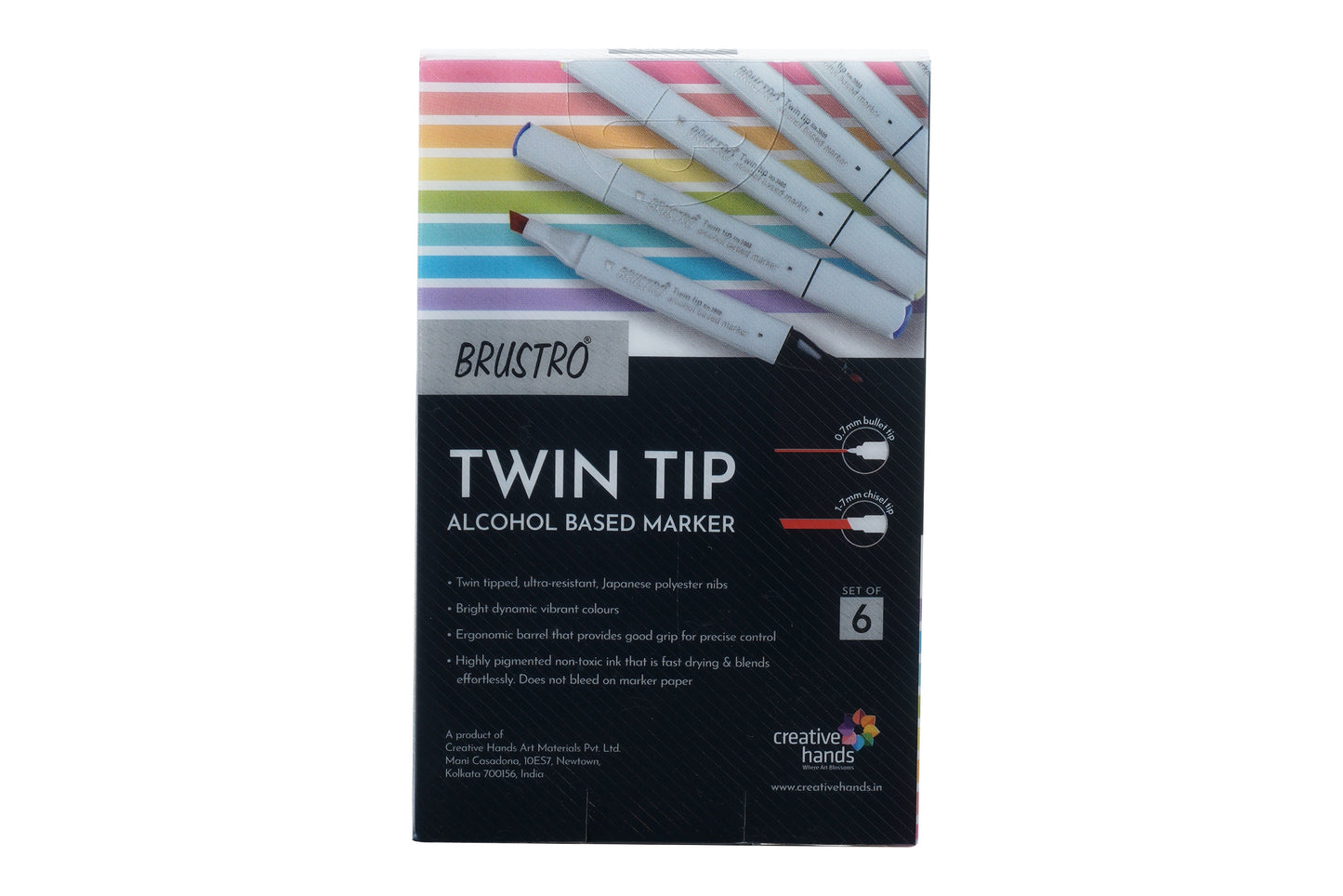 BRUSTRO Twin Tip Alcohol Based Marker Sets 6 (Warm Grey A) in Crossline PP See Through Box