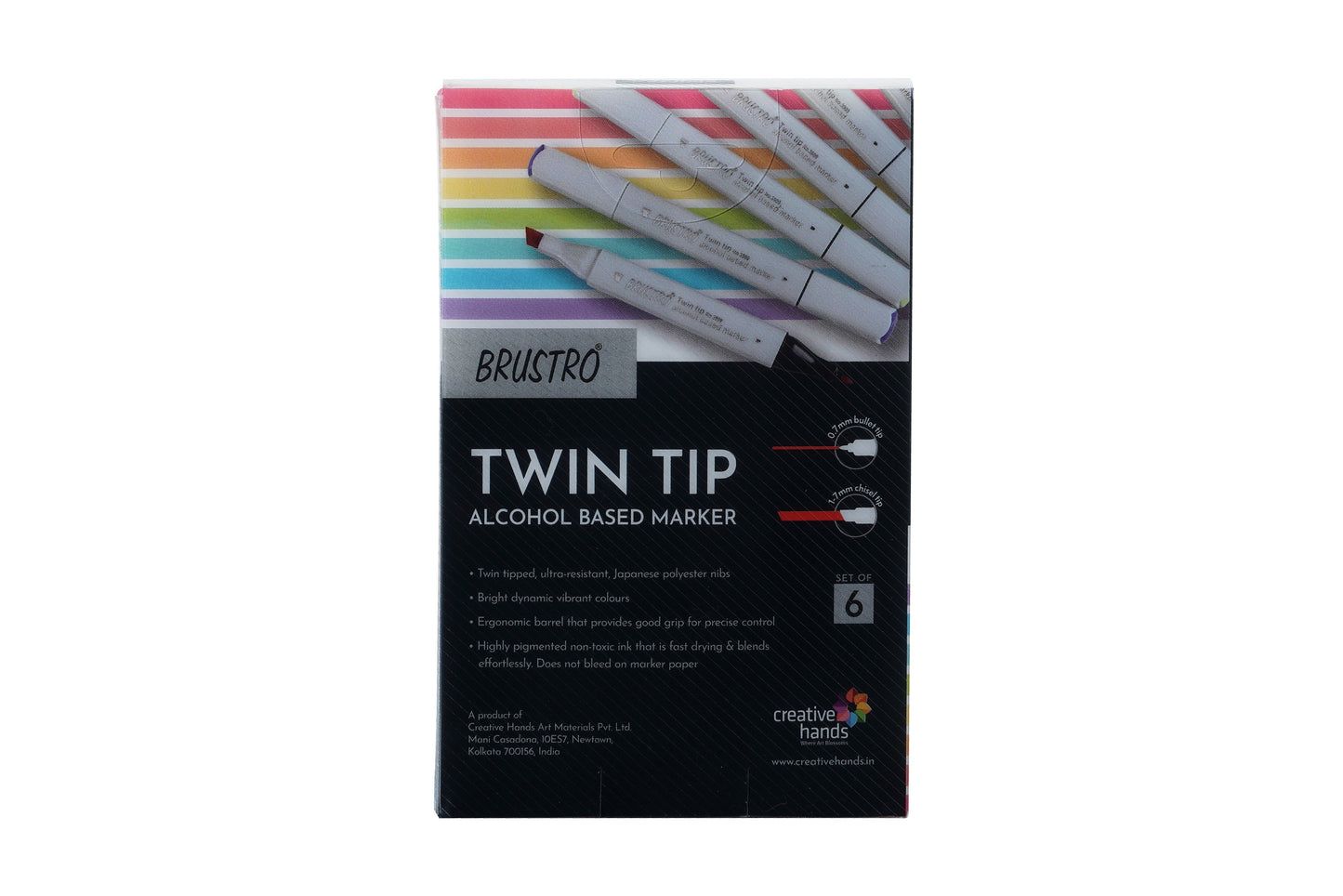 BRUSTRO Twin Tip Alcohol Based Marker Set of 6 (Yellows) in Crossline PP See Through Box