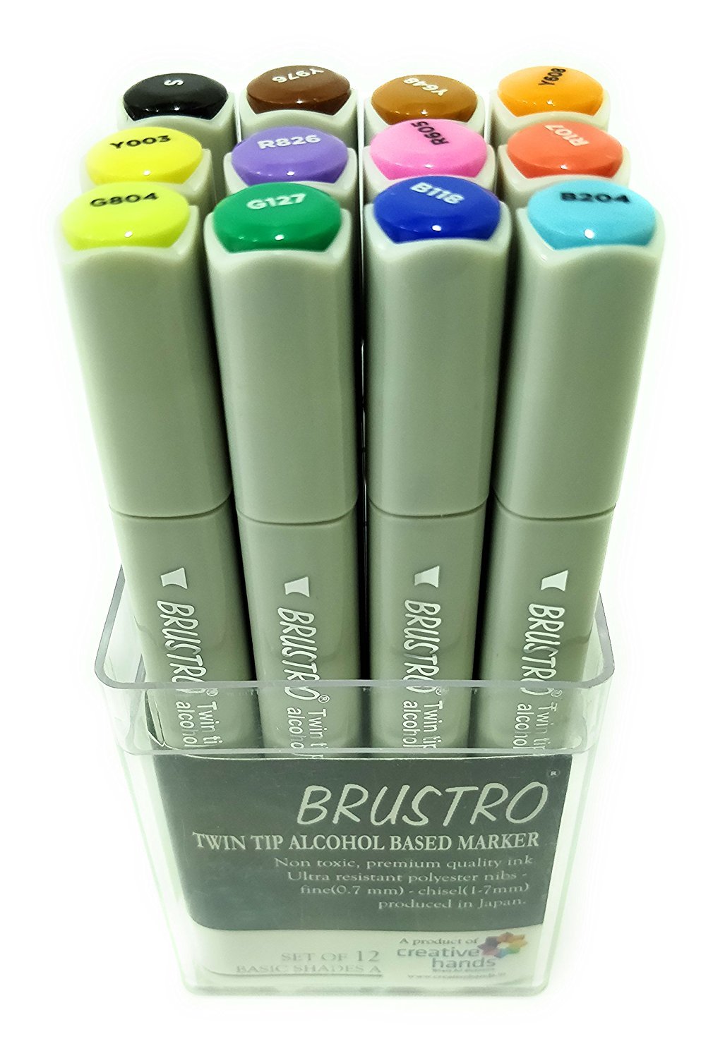 Brustro Twin Tip Alcohol Based Marker Combo of Basic Set of 12 A & 12 B in Crossline PP See Through Box