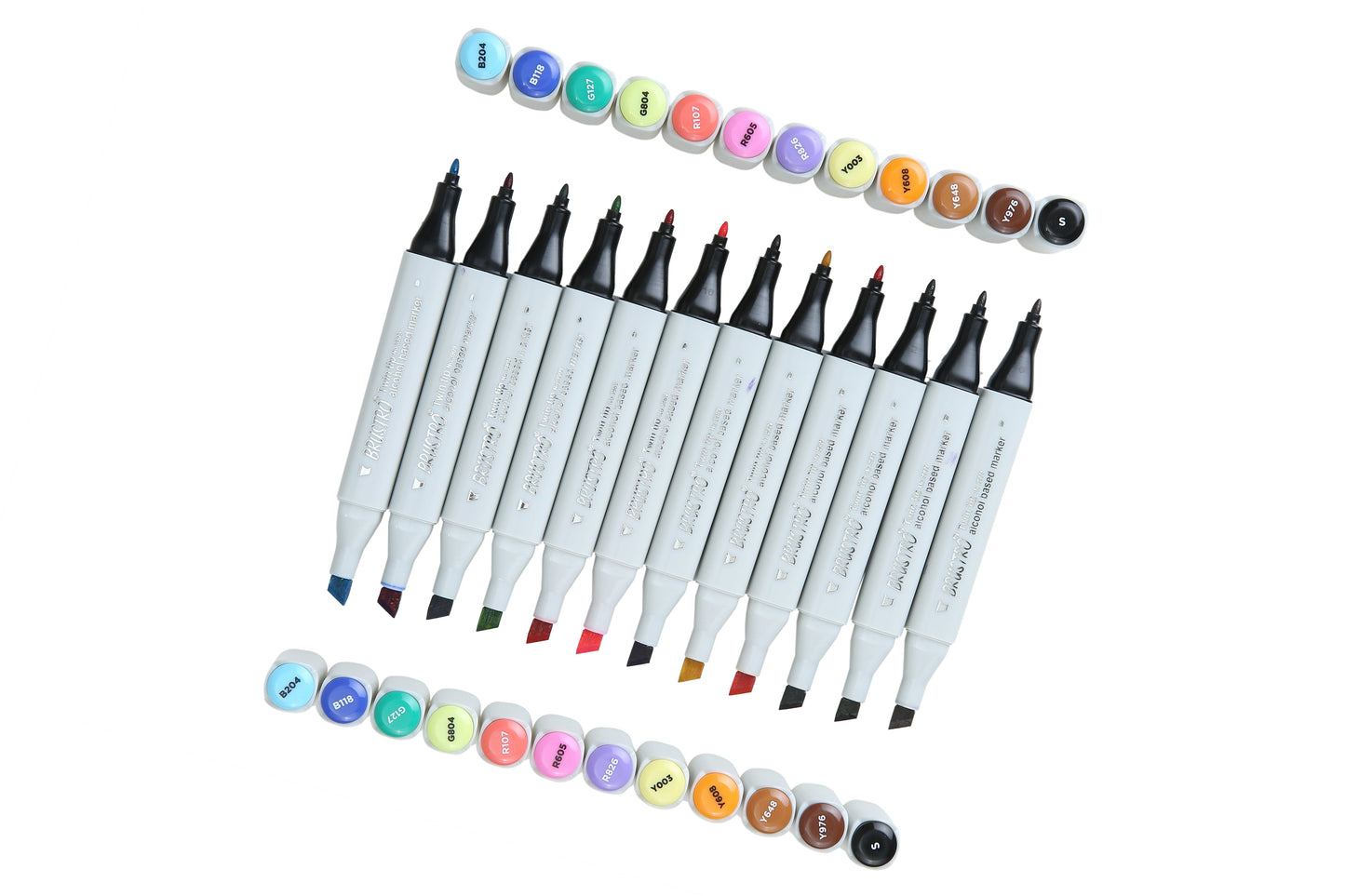 BRUSTRO Twin Tip Alcohol Based Marker Set of 12 - Basic A in Crossline PP See Through Box