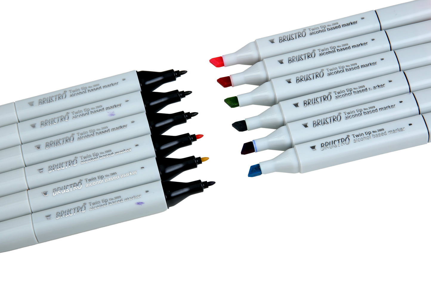 BRUSTRO Twin Tip Alcohol Based Marker Set of 12 - Basic A in Crossline PP See Through Box