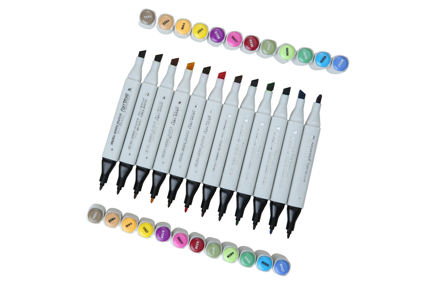 BRUSTRO Twin Tip Alcohol Based Marker Set of 12 - Basic B in Crossline PP See Through Box
