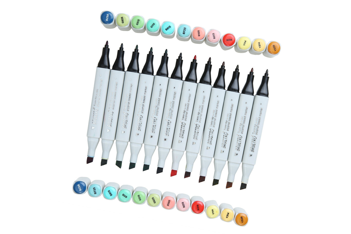 BRUSTRO Twin Tip Alcohol Based Marker Set Of 12 - Basic C in Crossline PP See Through Box