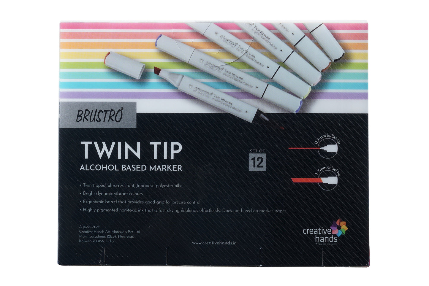 BRUSTRO Twin Tip Alcohol Based Marker Set of 12 Cool & Warm Grey Shades in Crossline PP See Through Box